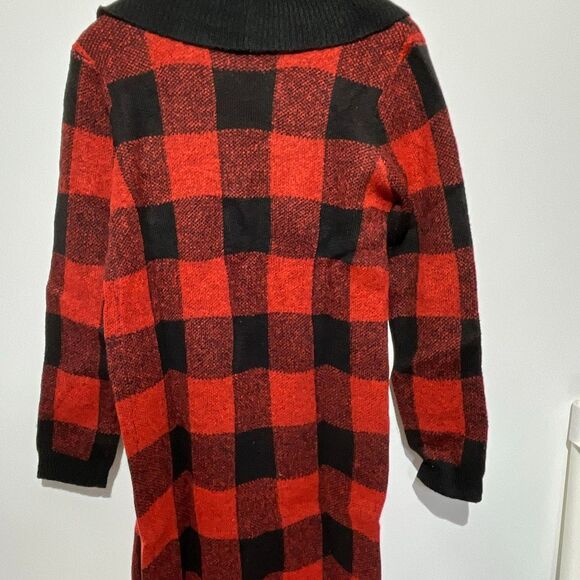 Maurices Women's Red Black Buffalo Plaid Open Front Duster Cardigan Small NWT - Picture 7 of 11